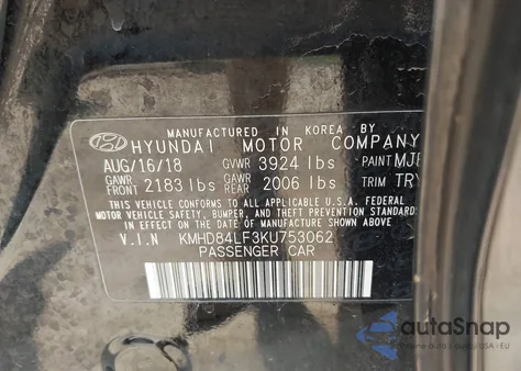 2019 Hyundai Elantra Sel from USA, damaged, VIN KMHD84LF3KU753062